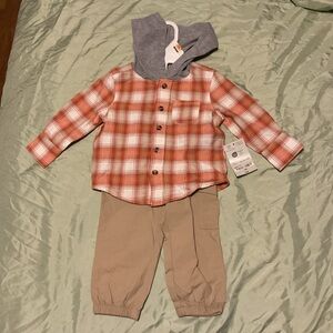 Okie Dokie Orange Plaid and Tan Set